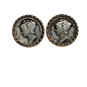 Vintage Cufflinks Made Genuine Silver Mercury Dime / Dimes 1935 & 1945 Men's